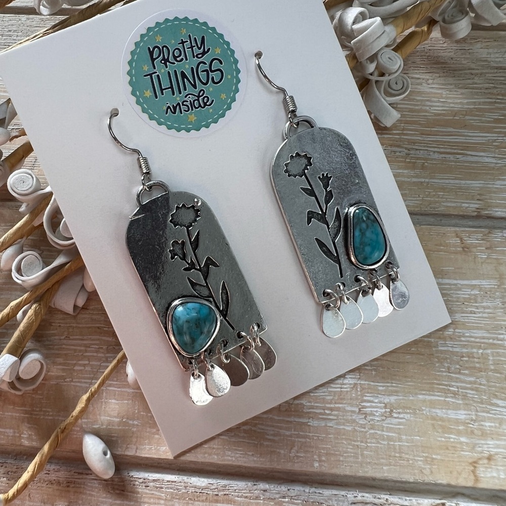Boho silver toned faux stone dangle earrings